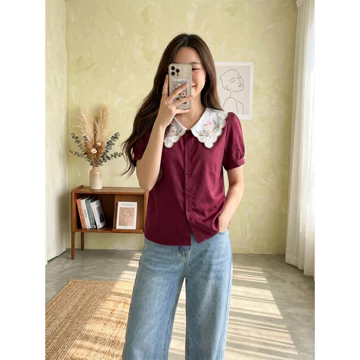 Cottonbells Kenzyra Top Atasan Casual Kerja Korea Fashion Baju Blouse Lengan Pendek Wanita