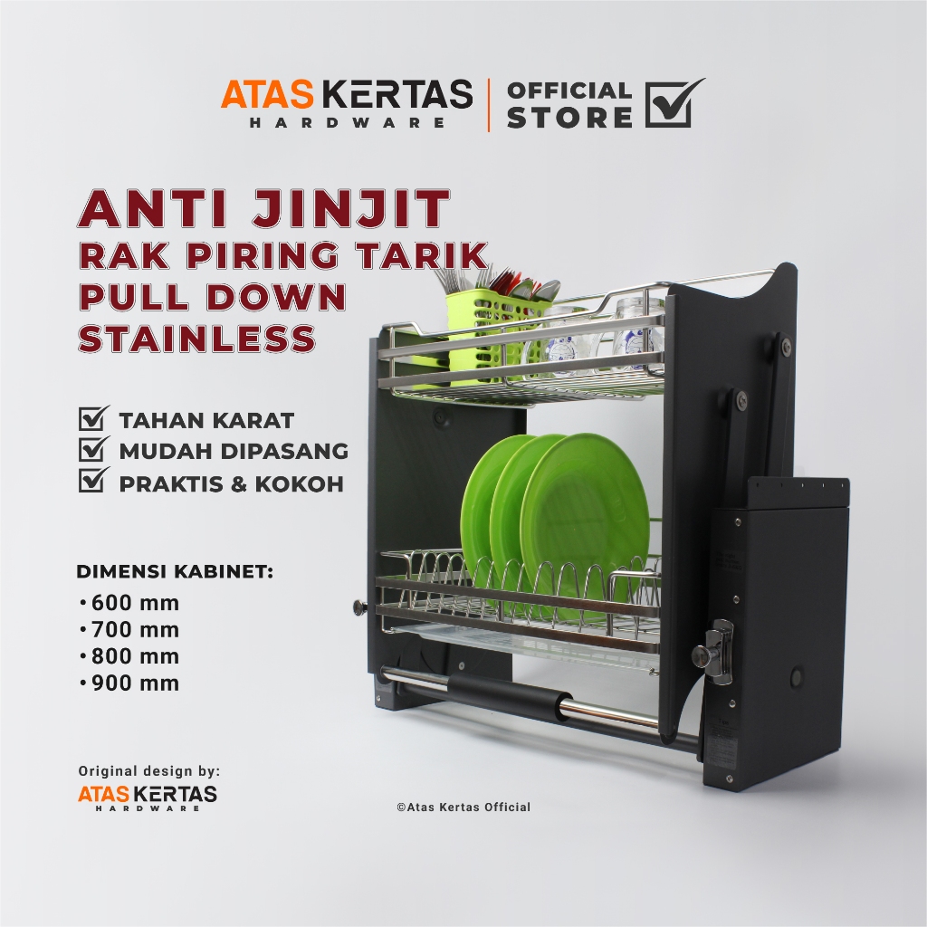 Rak Piring Tarik Dapur Kitchen Set Atas Stainless 304 - Elevator Dish Rack Basket Pull Down