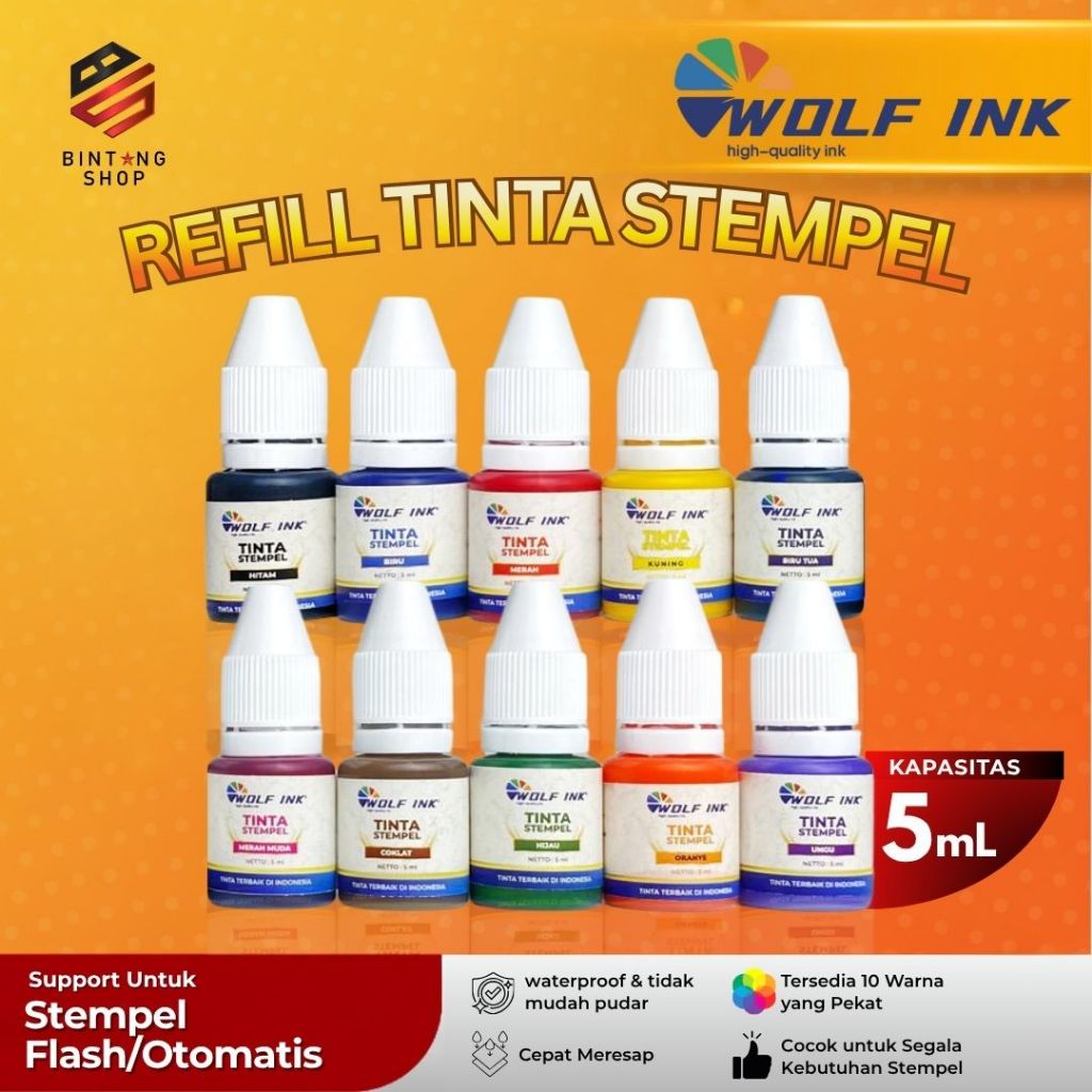 Jual Tinta Stempel 5ml WOLF INK Refill Stamp Ink Flash Cap Stampel ...