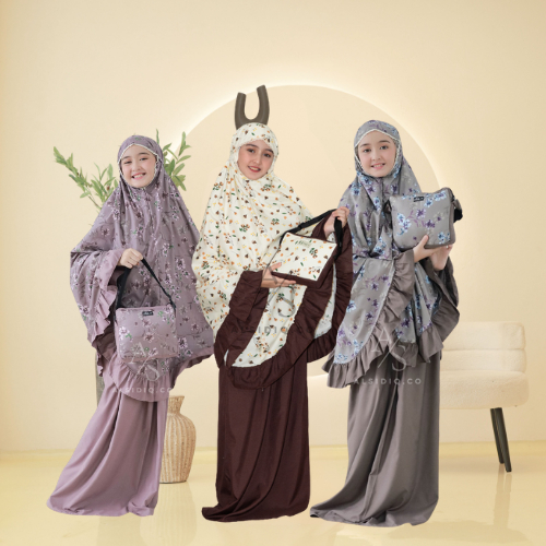 Mukena Anak Katun Tas Selempang 2IN1Resleting Premium Umur 2 - 12 Tahun