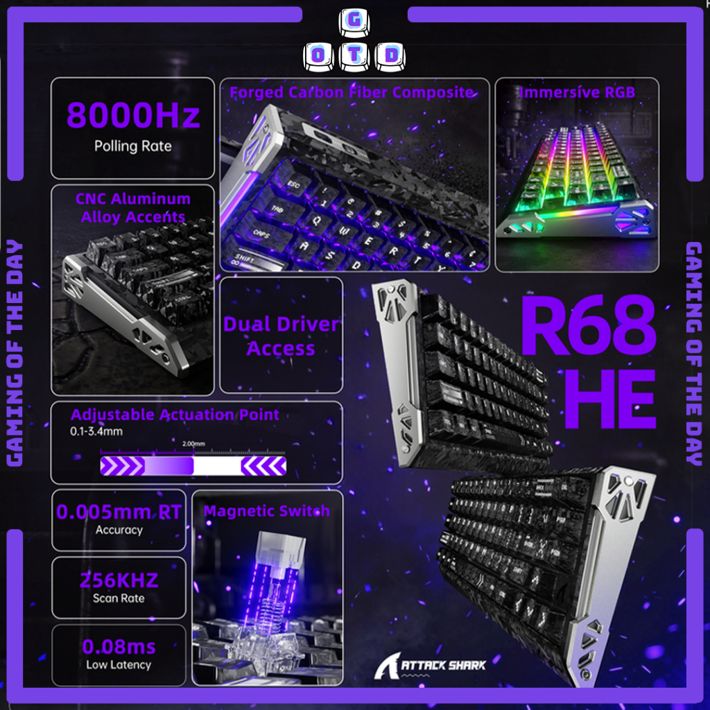 Jual ATTACK SHARK R68 HE Carbon Fiber Rapid Trigger Keyboard Magnetic ...
