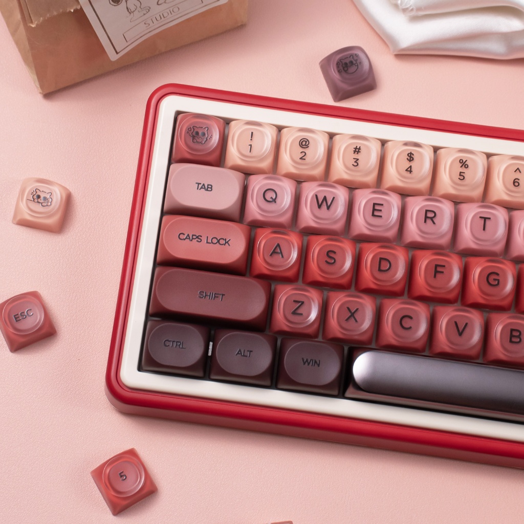 Jual Yongqiu Alas bedak cair Keycaps merah muda Lucu Bulat PBT+PC ...