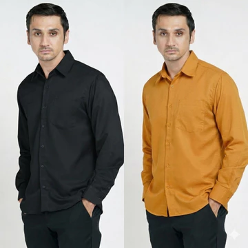 Paket 2 Pcs Cuma 90Ribu Kemeja Pria Premium Polos Lengan Panjang Baju Kerja Slimfit Hitam Putih