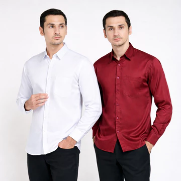 Paket 2 Pcs Cuma 90Ribu Kemeja Pria Premium Polos Lengan Panjang Baju Kerja Slimfit Hitam Putih