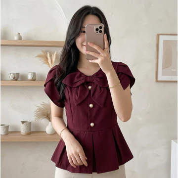 Cottonbells Yejin Top Baju Blouse Lengan Pendek Wanita Fashion Atasan Peplum Kerja Casual Korea