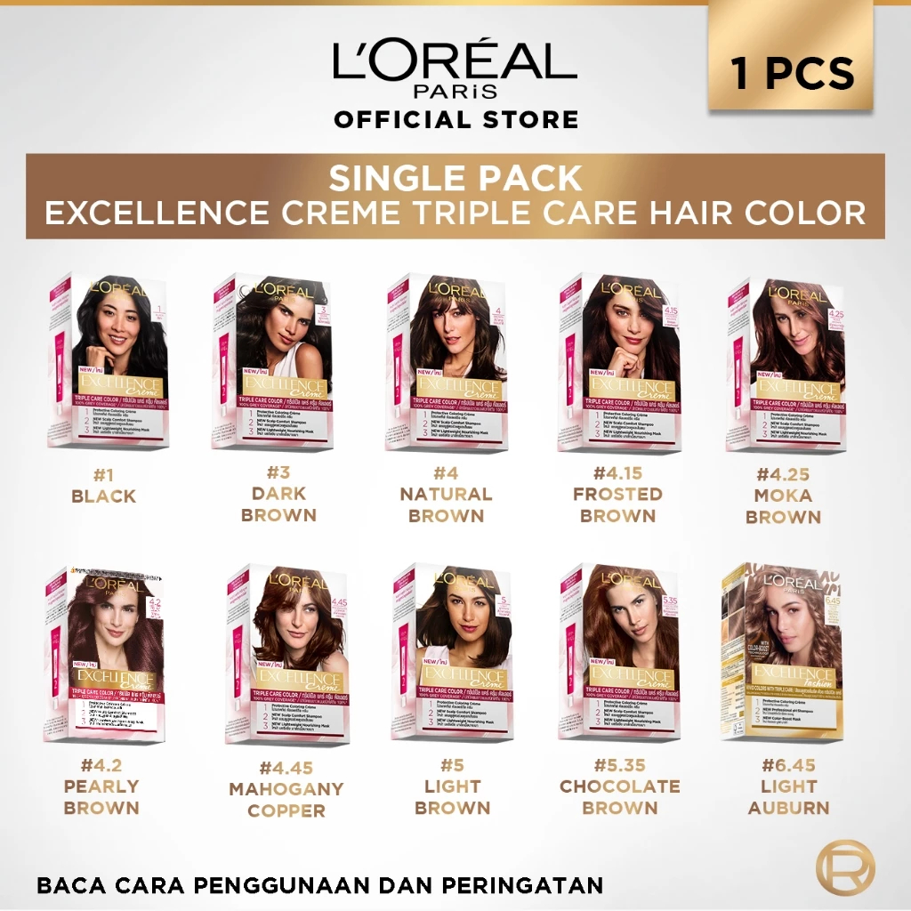 Jual LOreal Paris Excellence Creme Triple Care Hair Color | Shopee ...