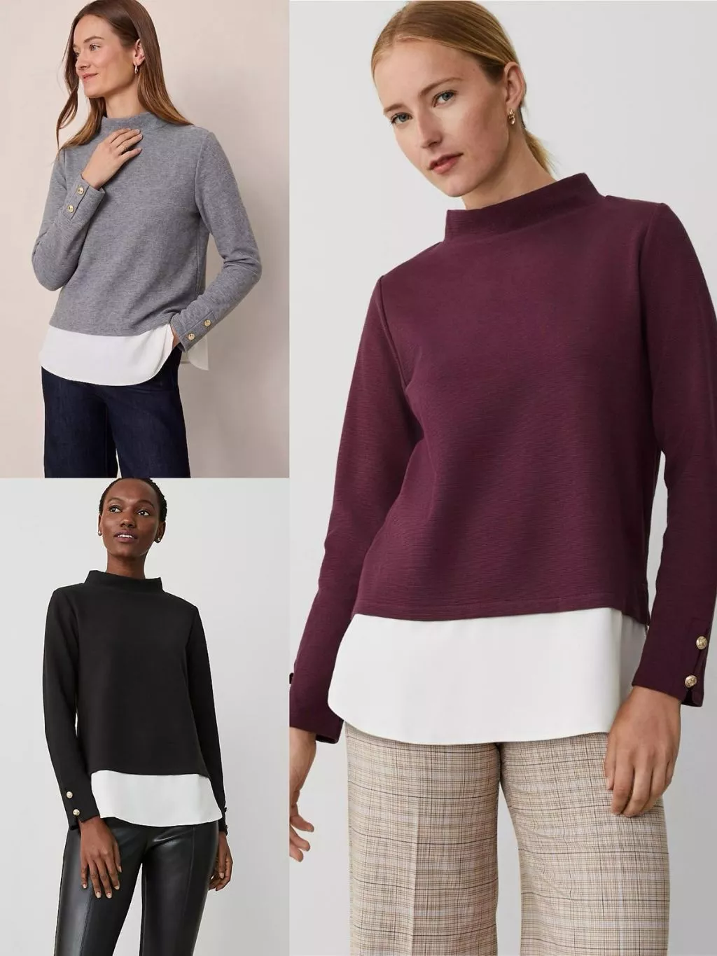 Atasan Lengan Panjang Wanita AT Women's Mixed Media Mock Neck Top - 2317