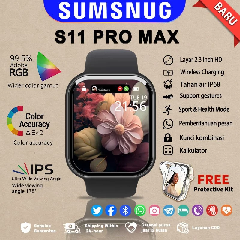 SUMSNUG Smartwatch S12&11 PRO MAX with 2.3" HD AMOLED Waterproof Bluetooth Call Jam Smartwatch Wanita Pria Monitor Jam Tangan Fitness Tracker Wristband Heart Rate Darah wireless charging Dan Ganti Wallpapper