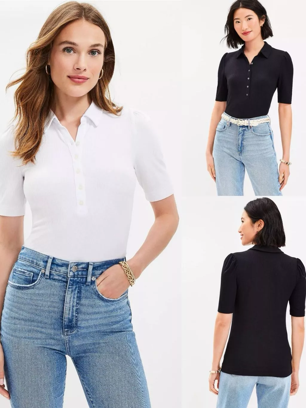 Atasan Lengan Pendek Wanita LFT Ribbed Puff-Sleeve Top - 2332