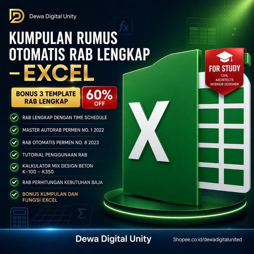 Jual Kumpulan Rumus Otomatis RAB Lengkap Format Excel | Hitung Biaya ...