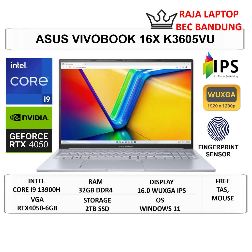 Jual Laptop Gaming Asus Vivobook 16X K3605VU Intel Core i9 13900H Ram ...