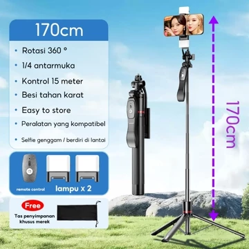 (Gratis 100 Asli Lampu Pengisi) ZIVOKA Tripod Tinggi 1700mm Rotasi 360° Tripod Yang Dapat