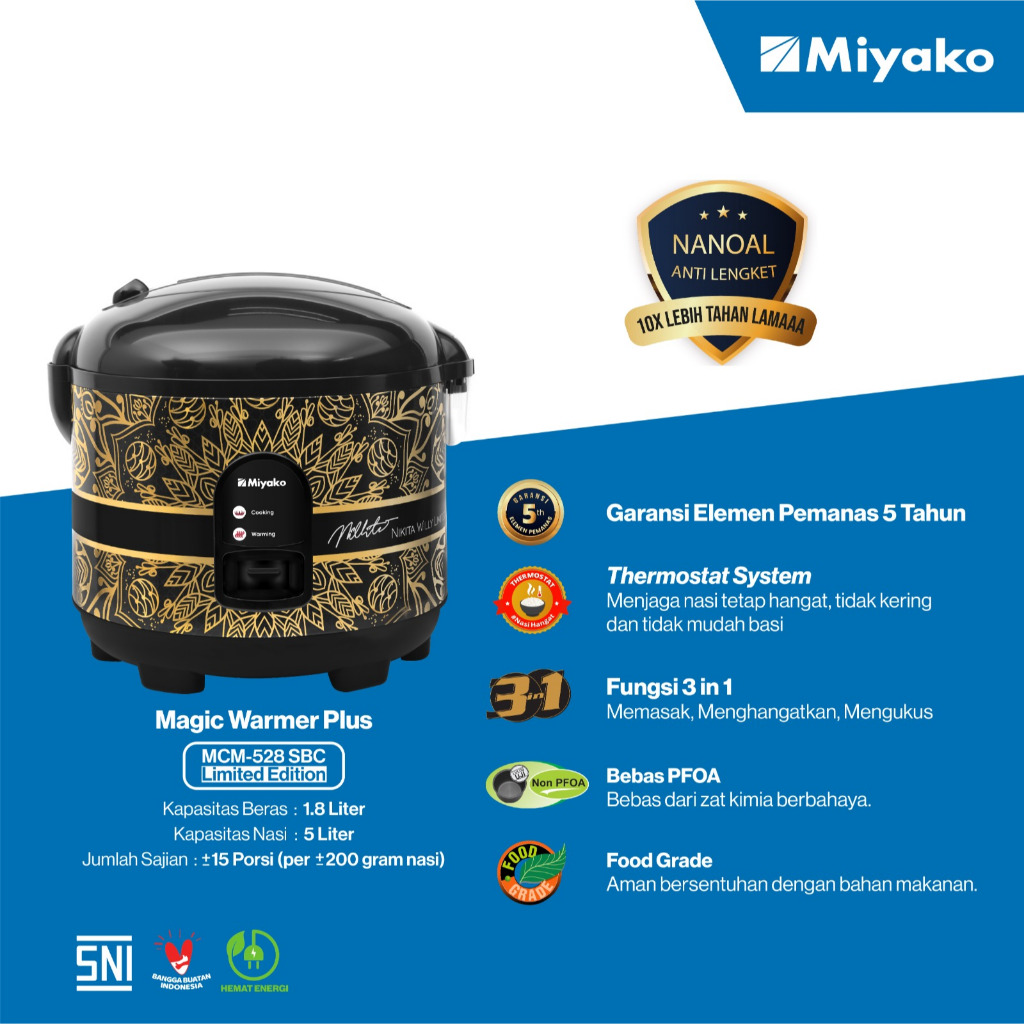 Jual MIYAKO Rice Cooker 1.8 Liter MCM-528SBC [Nikita Willy Limited ...