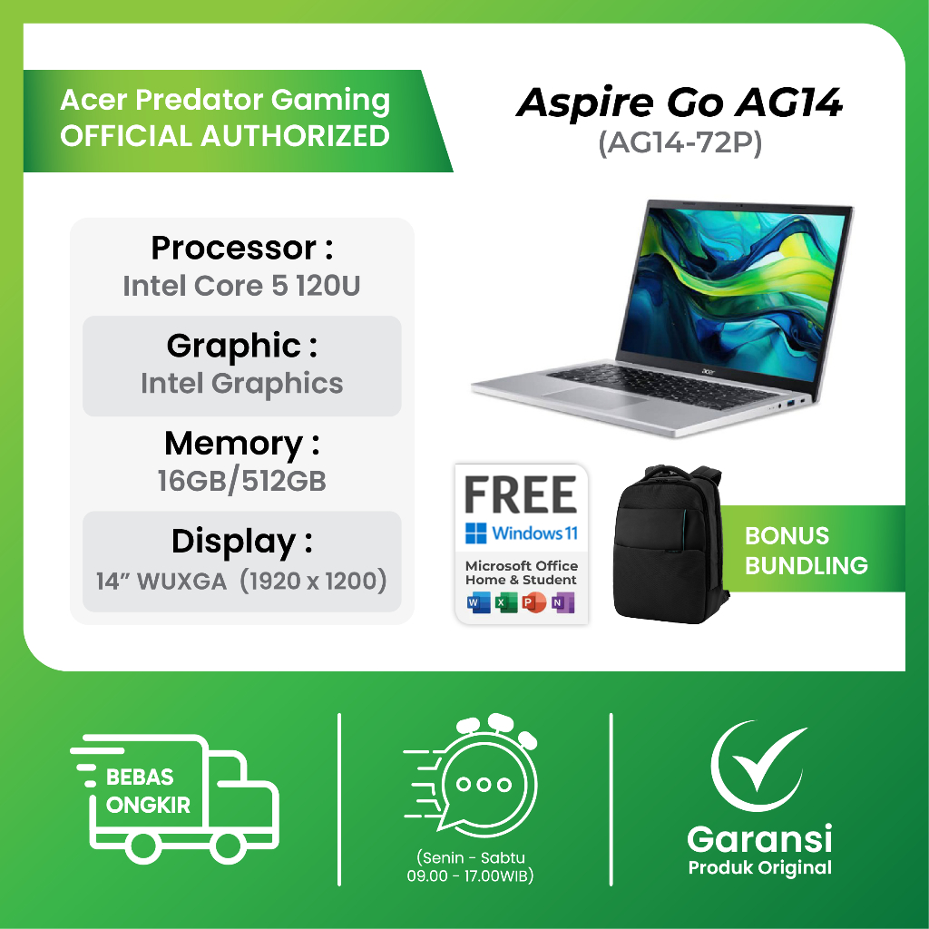 Jual Acer Aspire Go 14 AG14-72P-571C/AG14-72P-50C7 Intel Core 5 120U ...