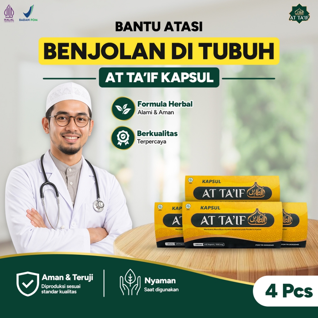 At-Ta'if Kapsul Herbal Obat Kanker Benjolan & Lipoma Ampuh Atasi Benjolan di Leher Tiroid Benjolan Kanker Payudara 4 Pcs