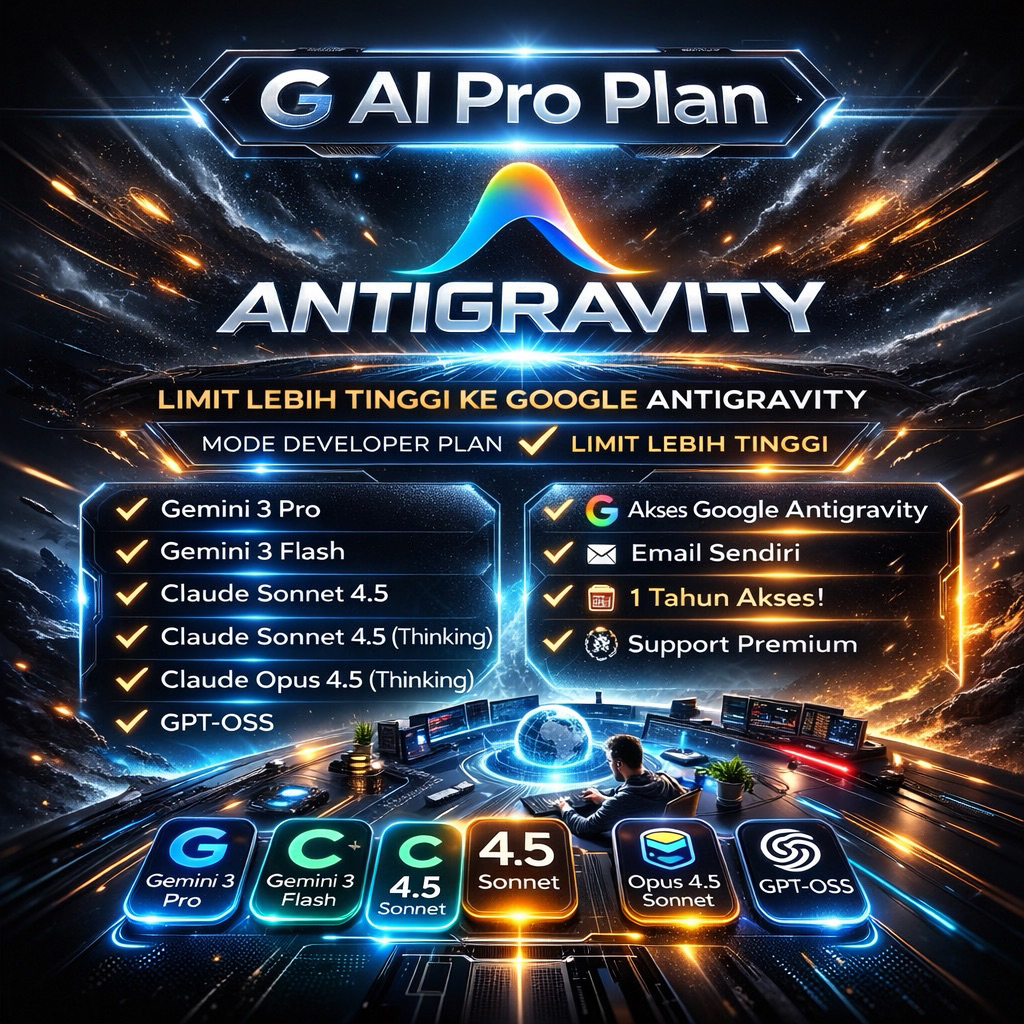 Antigravity AI Pro Plan | Claude Sonnet, Opus, Gemini | Garansi 4 BULAN