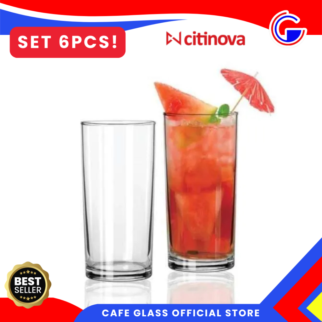 Gelas Kaca Citinova Fresno 340ml Set 6pcs | Highball Glass Premium Tebal | Gelas Jus Kopi Es Minuman Cafe