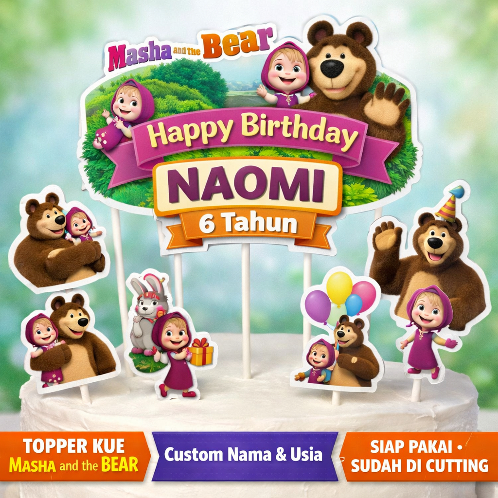 Jual Topper Cake Masha and The Bear Custom Nama & Usia | Hiasan Kue ...