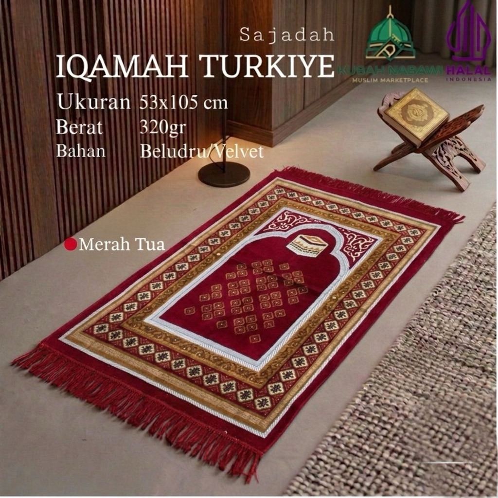 IQAMAH TURKIYE 53x105 cm Dewasa |Sajadah Turkiye Beludru Halus Tebal Empuk |Souvenir Umroh&Tahlil