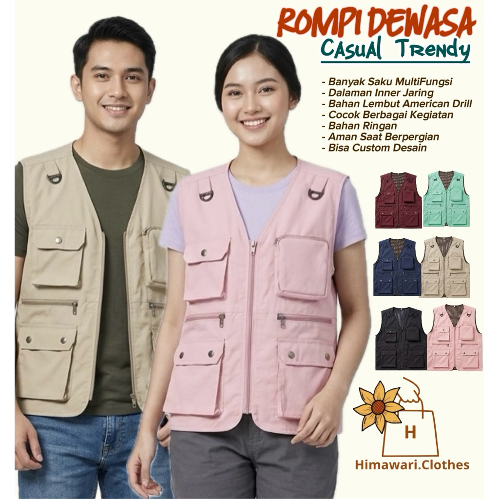 Jual Rompi Dewasa Casual Polos & Custom/Rompi Casual Free Custom Unisex ...
