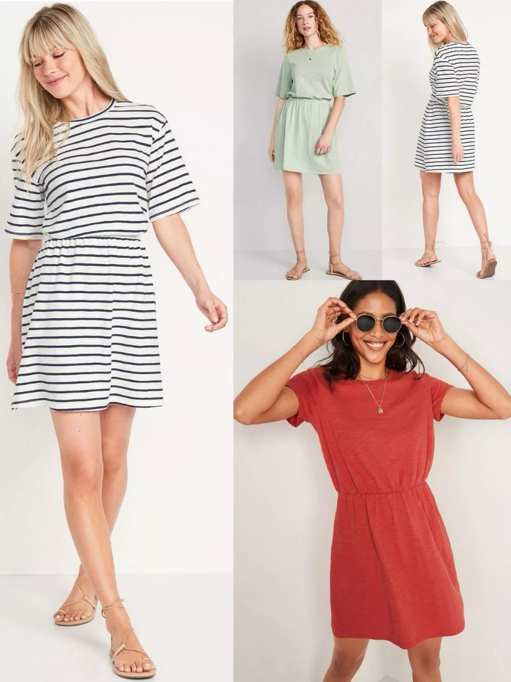 Dress Santai Wanita Bahan Katun Adem OLN Waist-Defined Slub-Knit Mini T-Shirt Dress - 2364