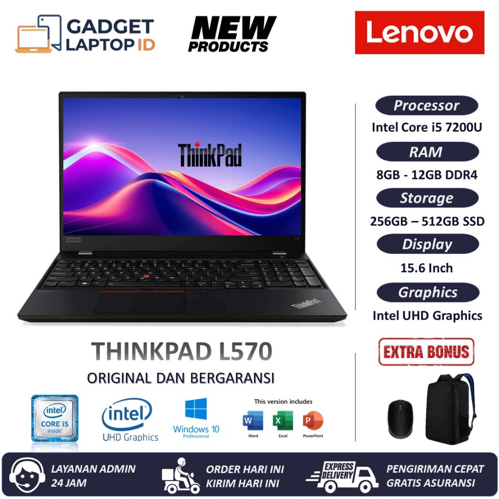 Jual Laptop Lenovo Thinkpad L570 Intel Core i5 RAM 16GB 512GB SSD