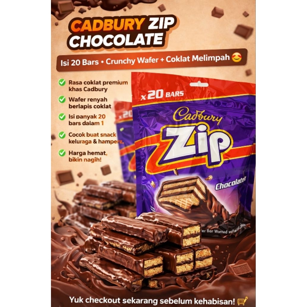 Jual CADBURY ZIP CHOCOLATE 20 BAR/POUCH | Shopee Indonesia