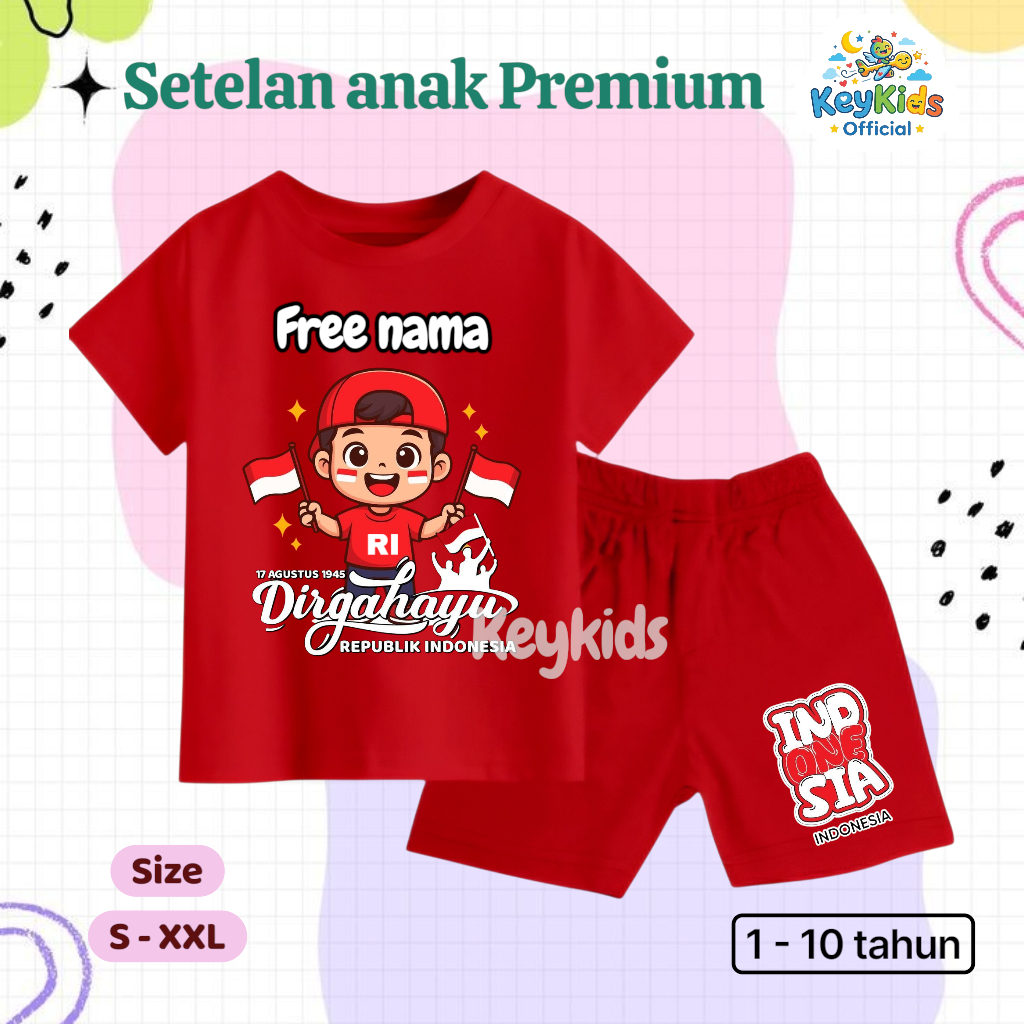 Setelan Anak Cewek cowok 17 agustus kemerdekaan Indonesia HUT RI [free stiker nama]