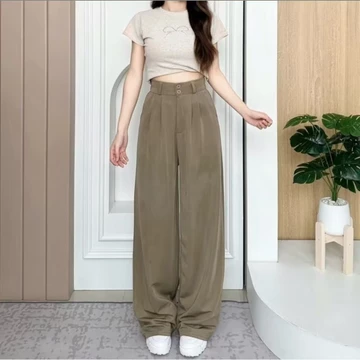 Celana Loose Pants PREMIUM Celana Kulot Anti Kusut Celana Higwhaist Korean Style Double Kancing