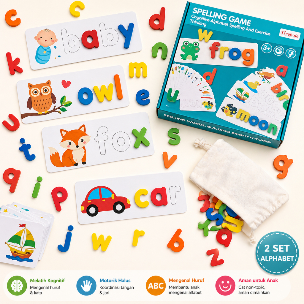 Jual Montessori Alphabet Learning Kit – Wooden Spelling Set Mainan ...