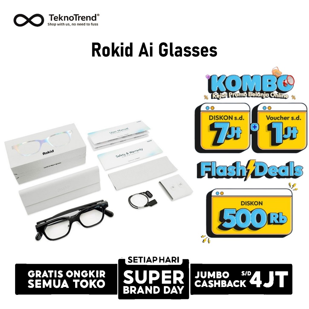 Jual ROKID Ai Glasses Black Kacamata Spy Kamera 2K dengan Layar LCD ...