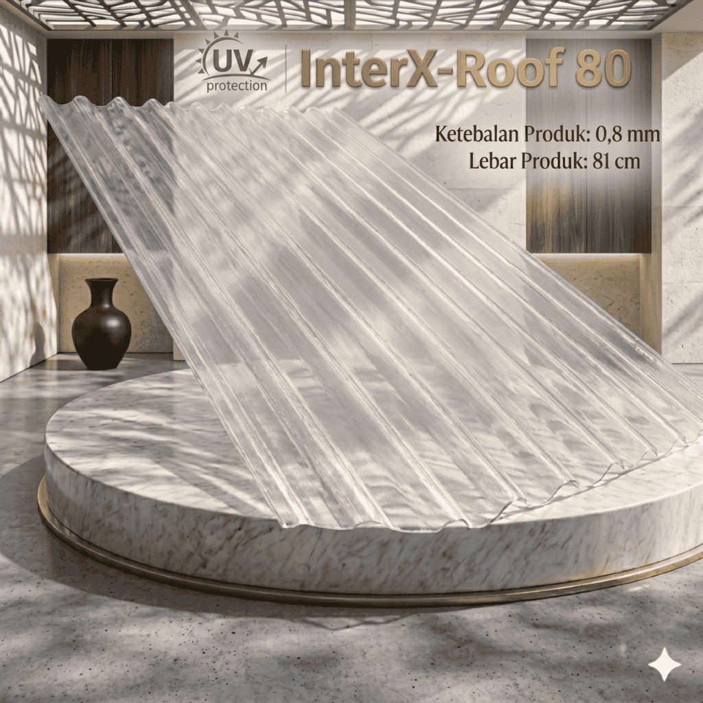 InterXRoof Atap Fiber PP Gelombang Transparan Anti UV Ketebalan 0.8mm Lebar 81