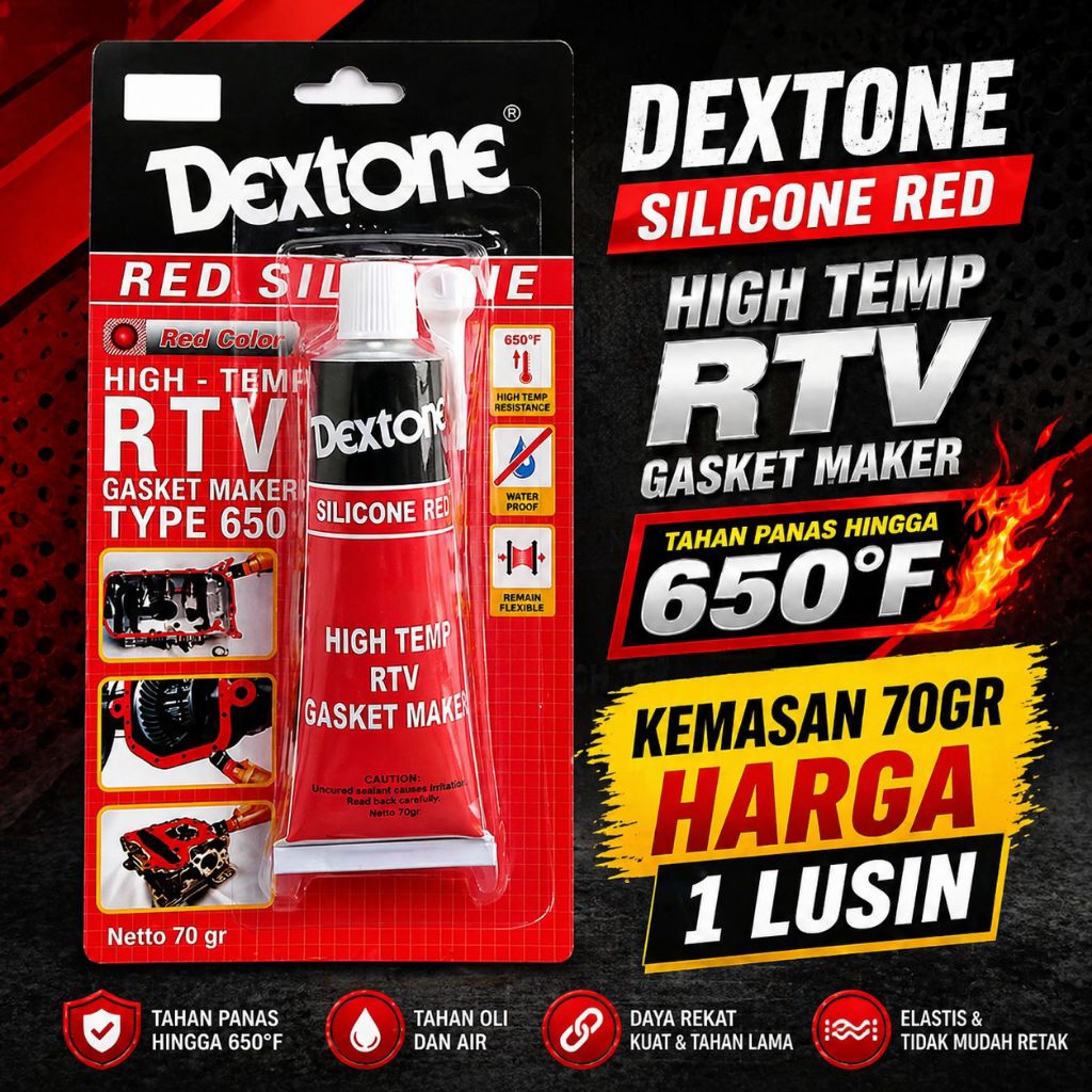 Jual Dextone Silicone Red 70gr RTV Gasket Maker Lem Tahan Panas 650F ...