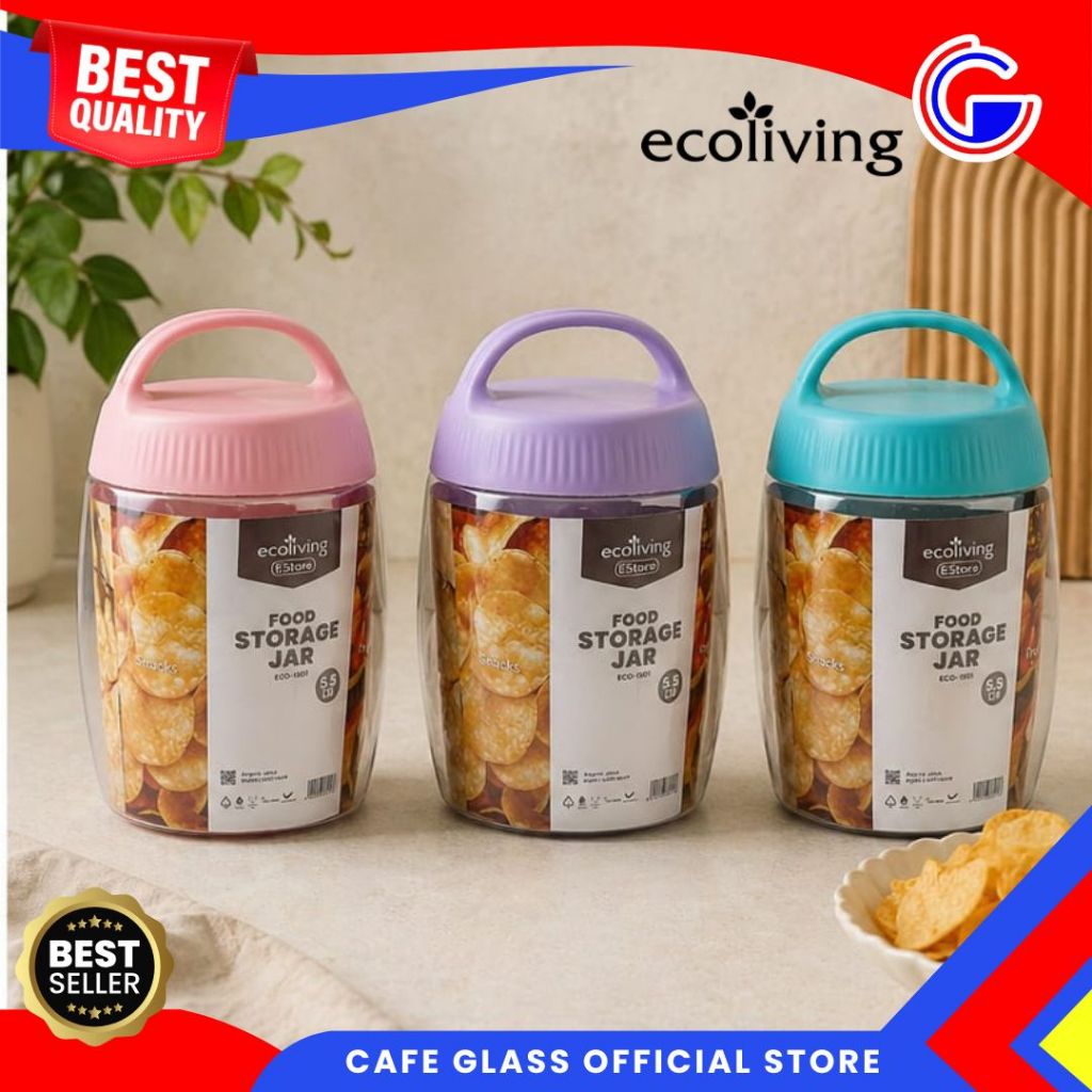 Food Storage Jar 5.5 Liter - Toples Plastik Bulat Besar Ecoliving - Wadah Penyimpanan Makanan Kedap Udara