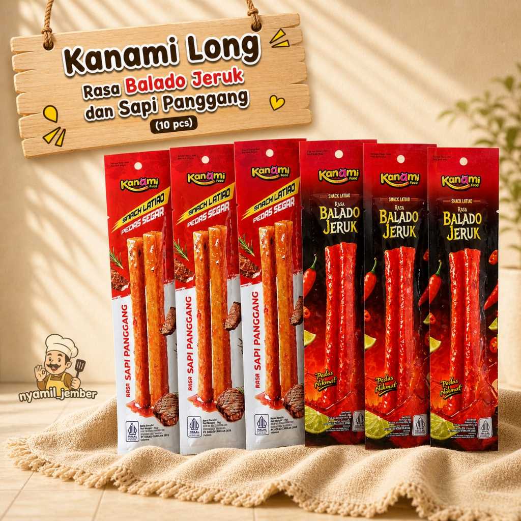 Jual (10 pcs) snack pedas Kanami Stick rasa daging sapi dan rasa pedas ...