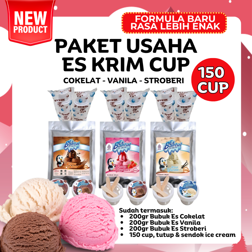 Jual Paket Es Krim Hard Ice Cream 3 Rasa 150 cup + Perlengkapan Cup ...