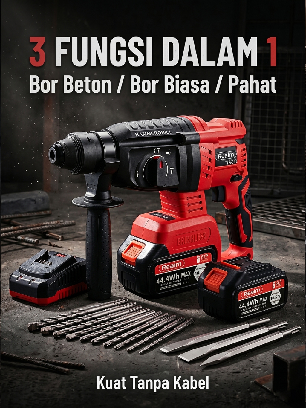 Jual REAIM Hammer Drill Brushless 3 Fungsi Cordless Rotary Hammer ...