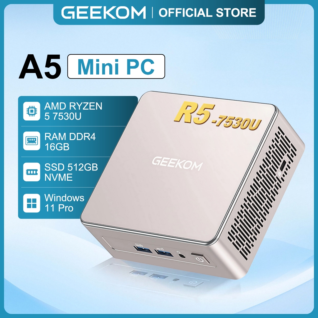 GEEKOM A5 2026 Ed Mini PC with AMD RYZEN 5 7530U, 3-Year Coverage, 32GB RAM&1TB M.2 NVMe SSD W11 Pro