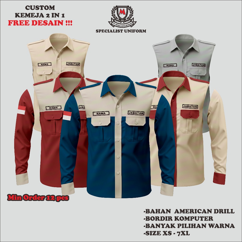 Jual KEMEJA PDH ROMPI 2 IN 1 CUSTOM BORDIR | Shopee Indonesia