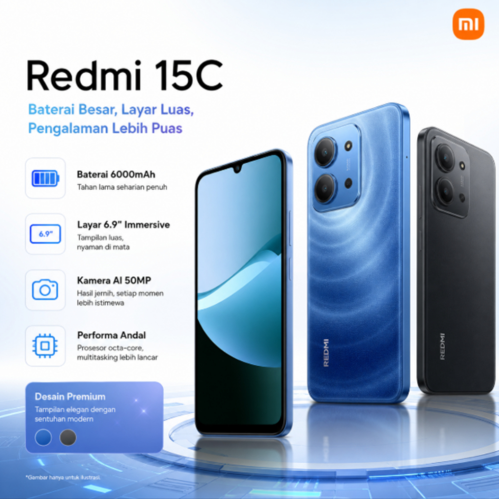 Xiaomi Redmi 15C 5G (8GB/256GB) | Baterai besar 6000mAh dengan pengisisan daya 33W | Desain ramping dan elegan | Layar Imersif 6.9"120Hz 50 MP kamera ganda AI