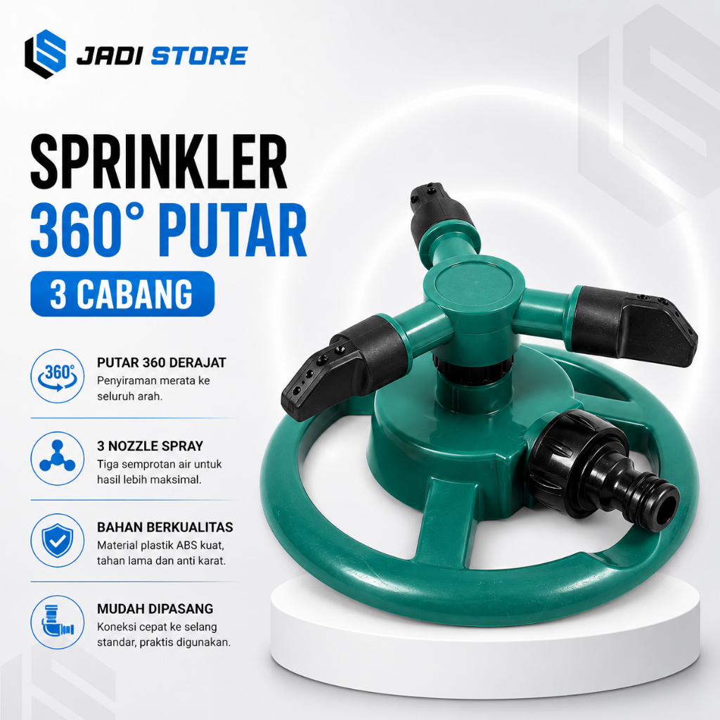 TaffHOME Penyiram Tanaman Otomatis Putar 360 Derajat 3 Sprinkler Spray YY1079 Kecil Alat Penyiram Tanaman Splinker Air Taman 3 Cabang Siram Sprinkler Rumput 360 Derajat Alat Penyiraman Taman & Kebun