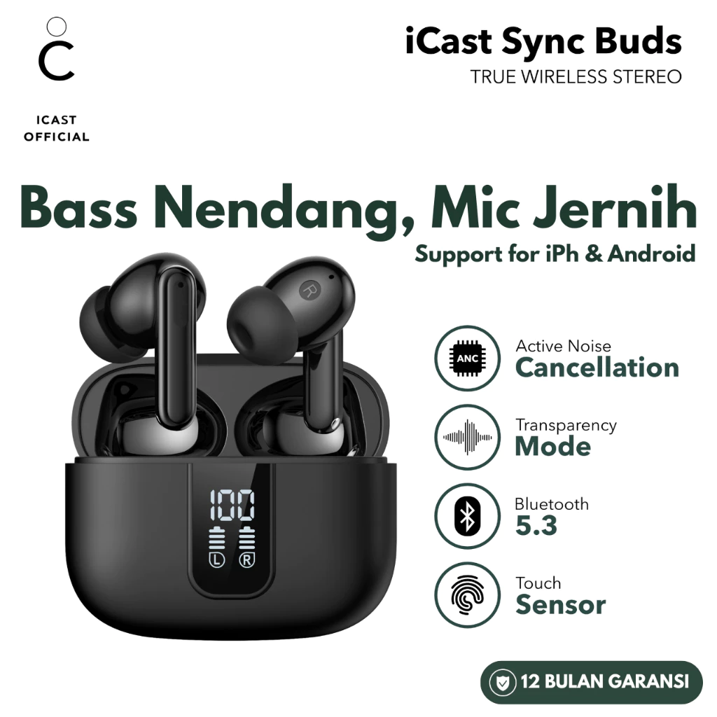 iCast Sync Buds TWS Wireless Bluetooth Earphone ANC ENC Transparancy TWS