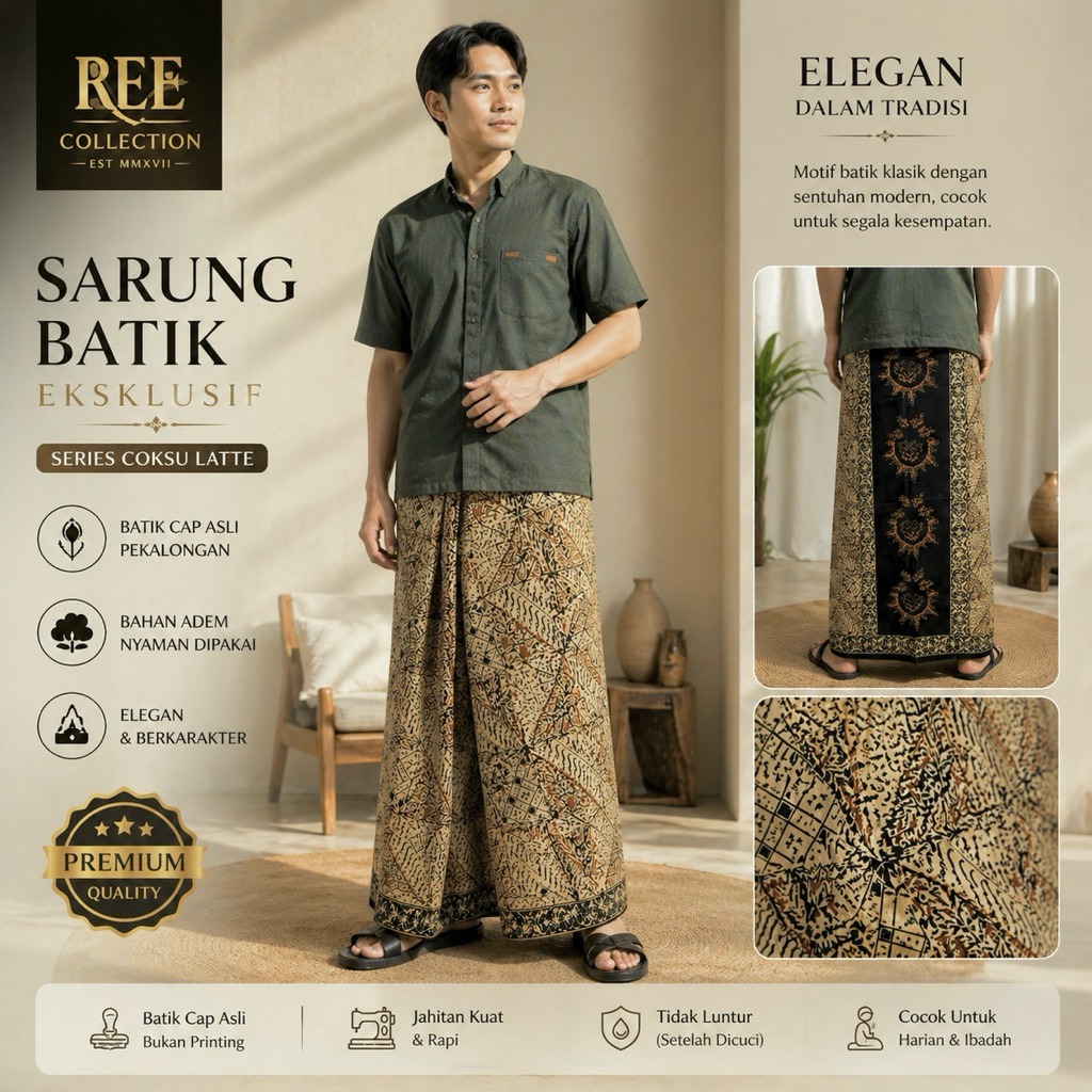 sarung batik esklusif coksu latte seris by ree collection