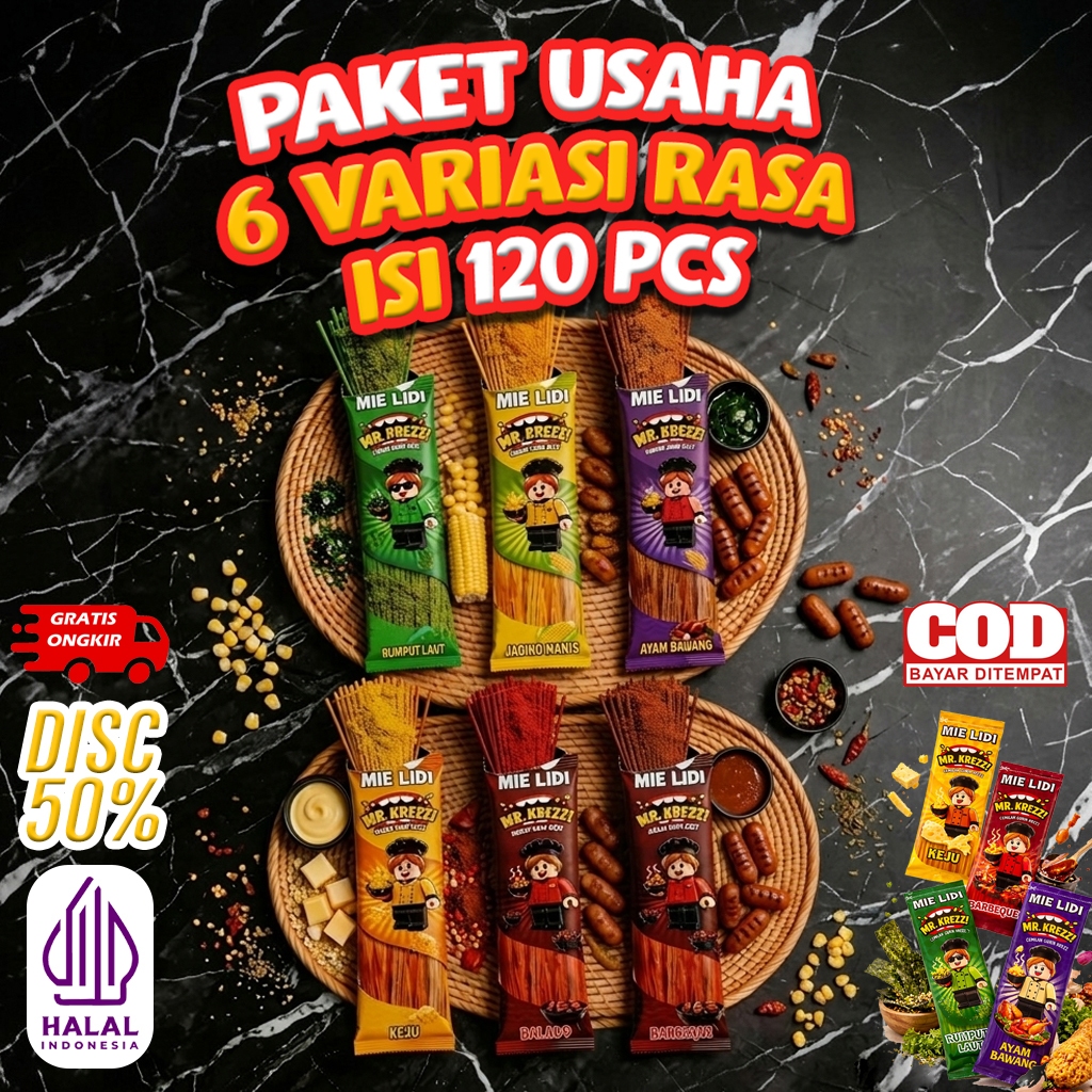 Jual MIE LIDI MRKREZZ 120PCS 6 RASA BALADO BARBEQUE RUMPUT LAUT KEJU ...