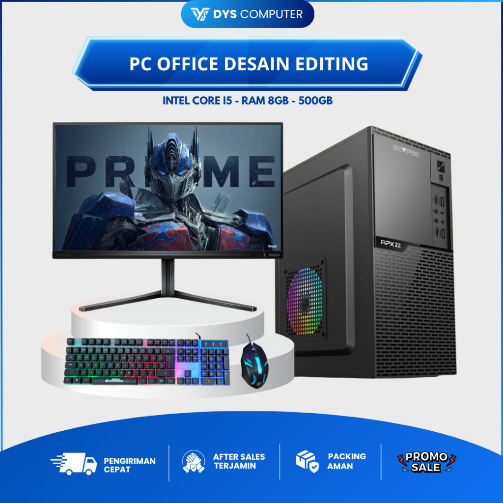 PC Fullset Core I5 LED 19" Siap Pakai Gaming Editing Olshop Desain Kantor Sekolah