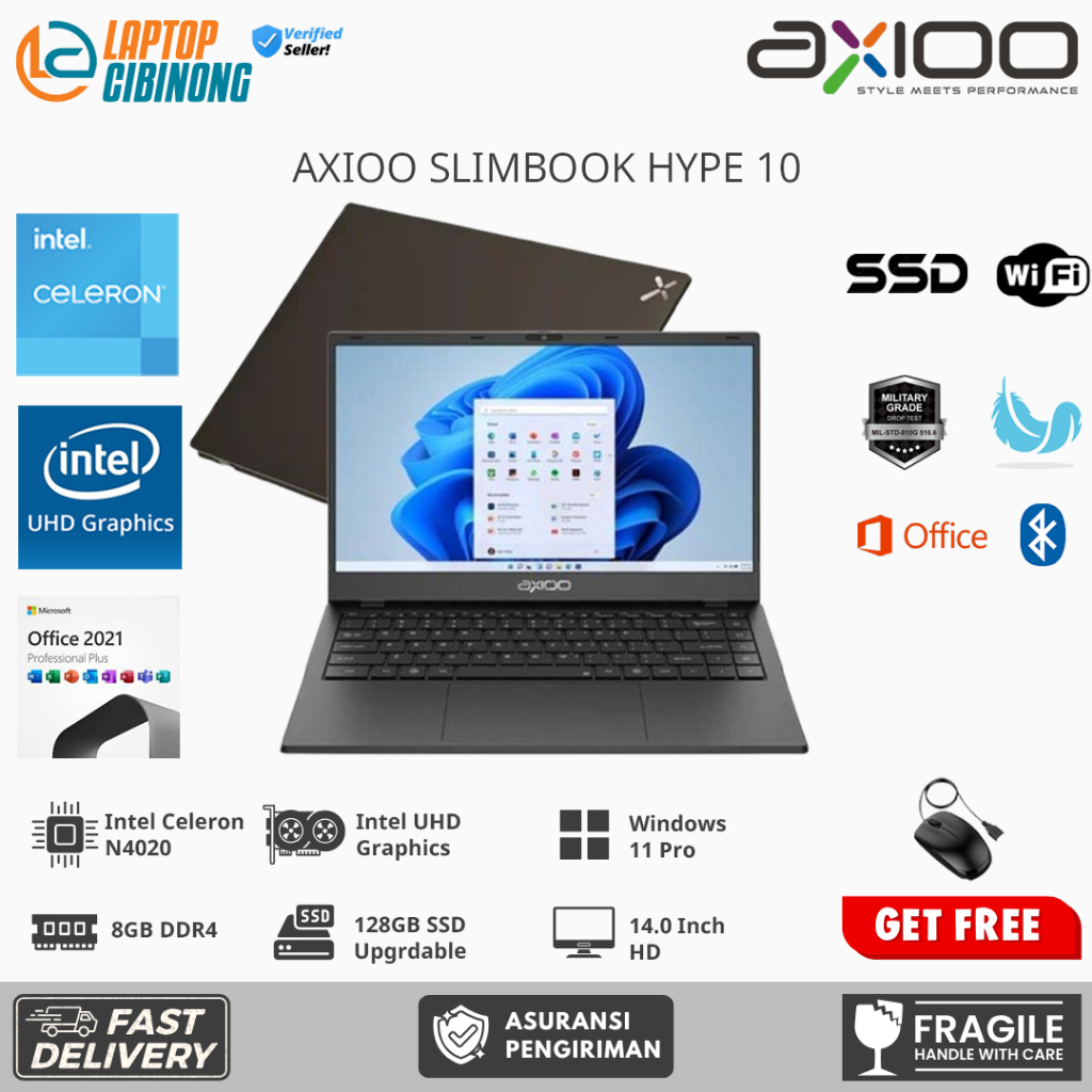 Jual Laptop Axioo Slimbook Hype 10 Intel N4020 Windows 11 Office 2024 ...