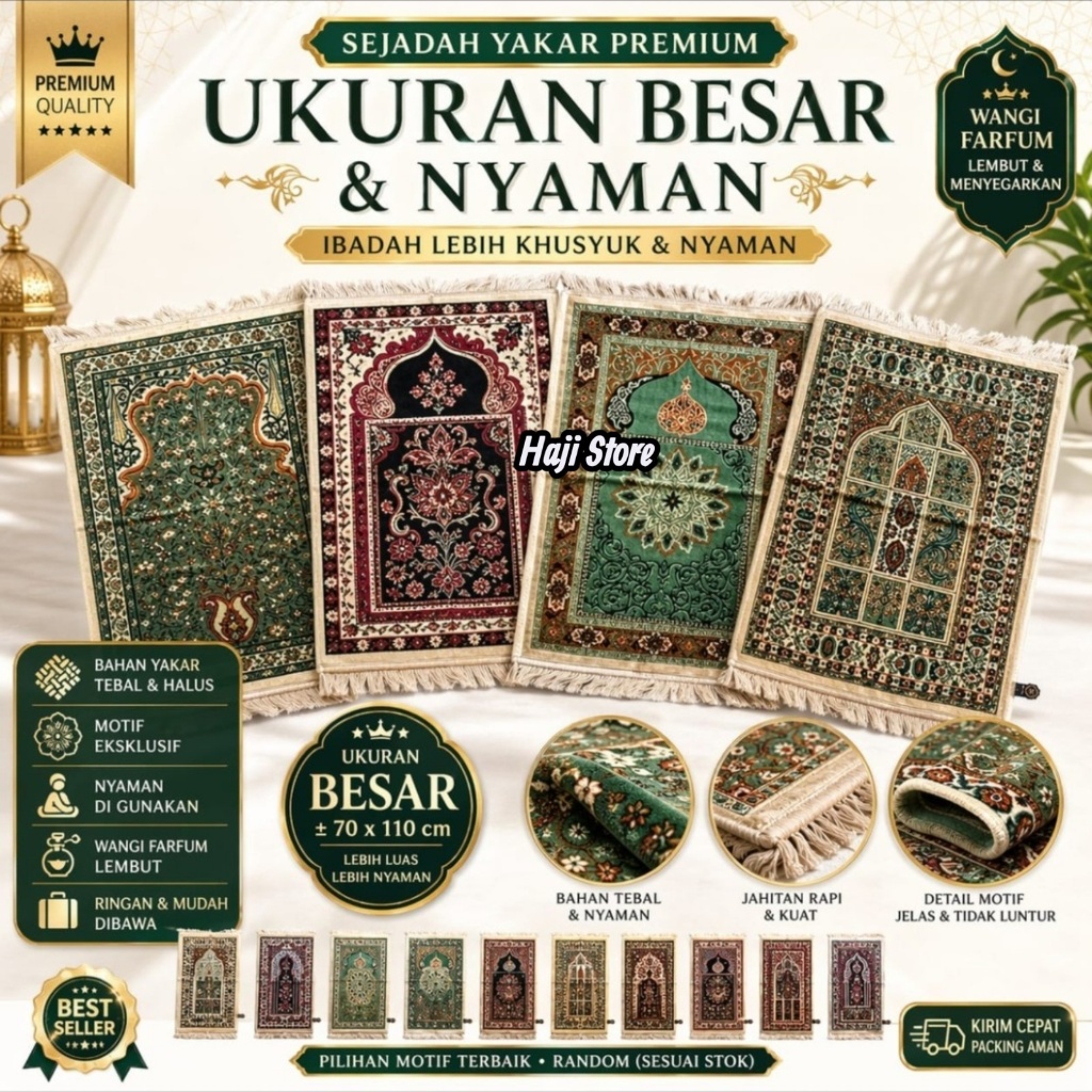 sajadah karpet Turky Wangi 100% Merk Yakar Ukuran 65X110CM