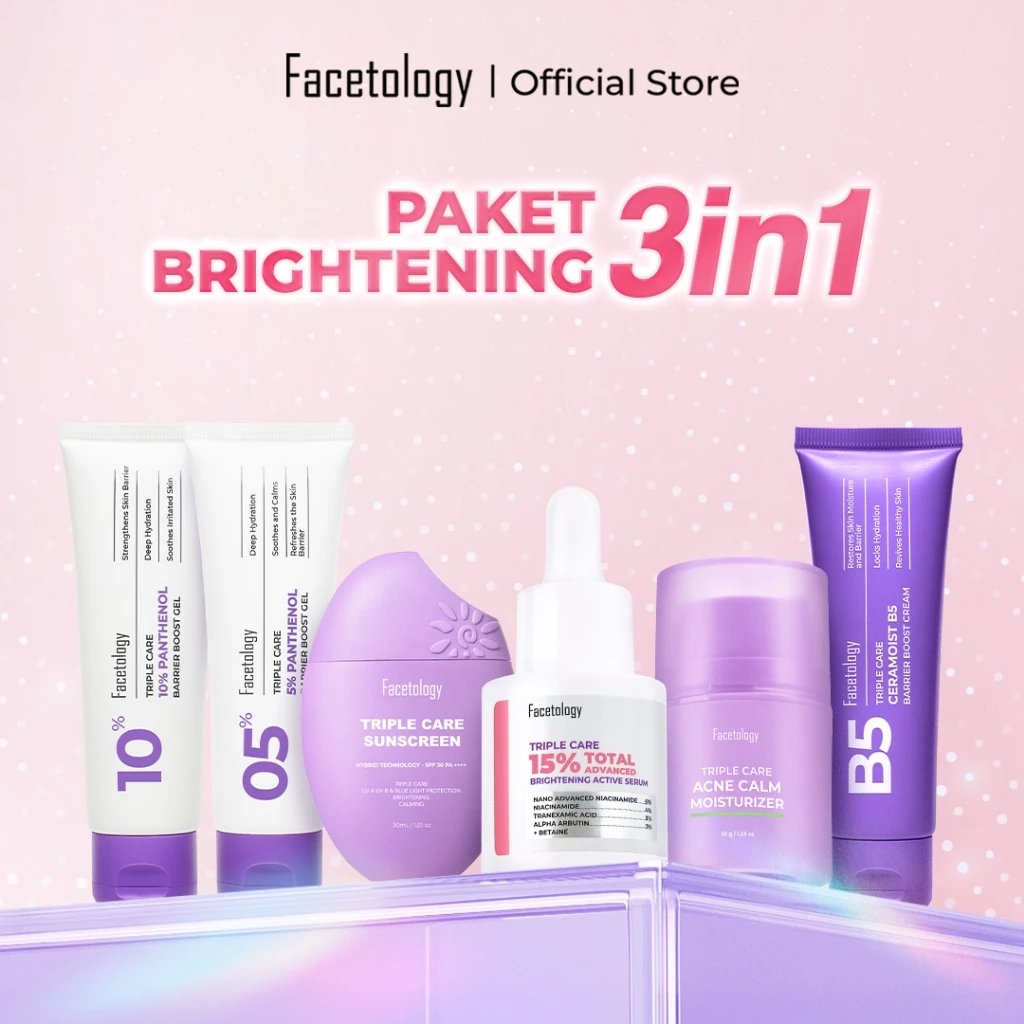 Paket Skincare Brightening 3in1 Serum + Sunscreen + Moisturizer, cerah, pori besar, kulit kering, berjerawat, SPF 30