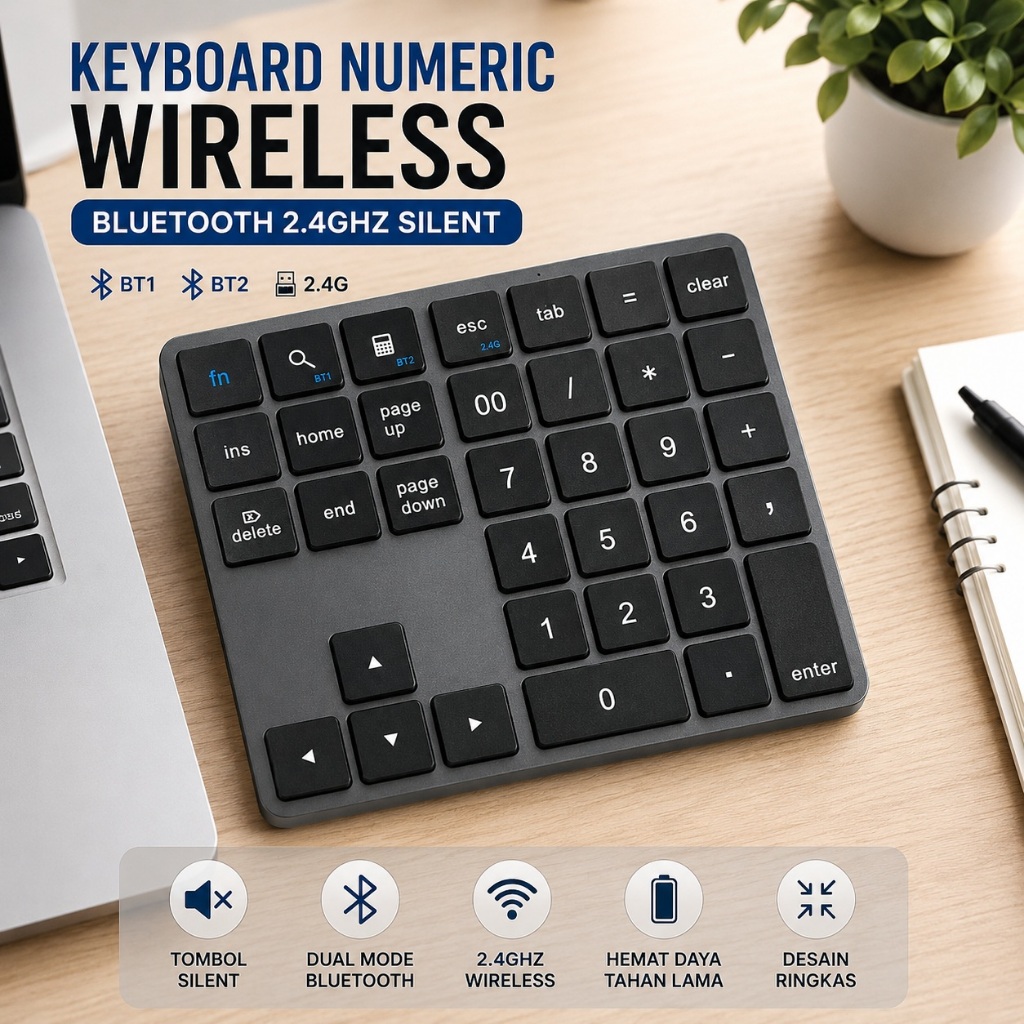 Jual Taffware K35 Keyboard Numeric Numpad 2.4GHz Bluetooth Silent ...