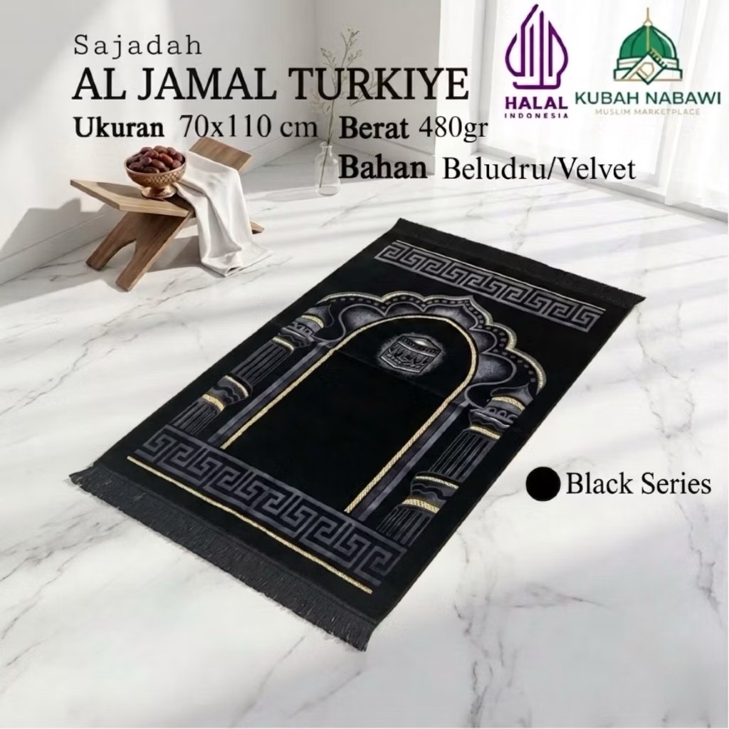 AL JAMAL TURKIYE  BLACK SERIES 70x110cm Sajadah Turki Beludru Halus Jumbo Tebal Empuk Premium Couple